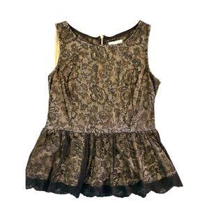 New York & Company Black Lace Peplum Blouse
